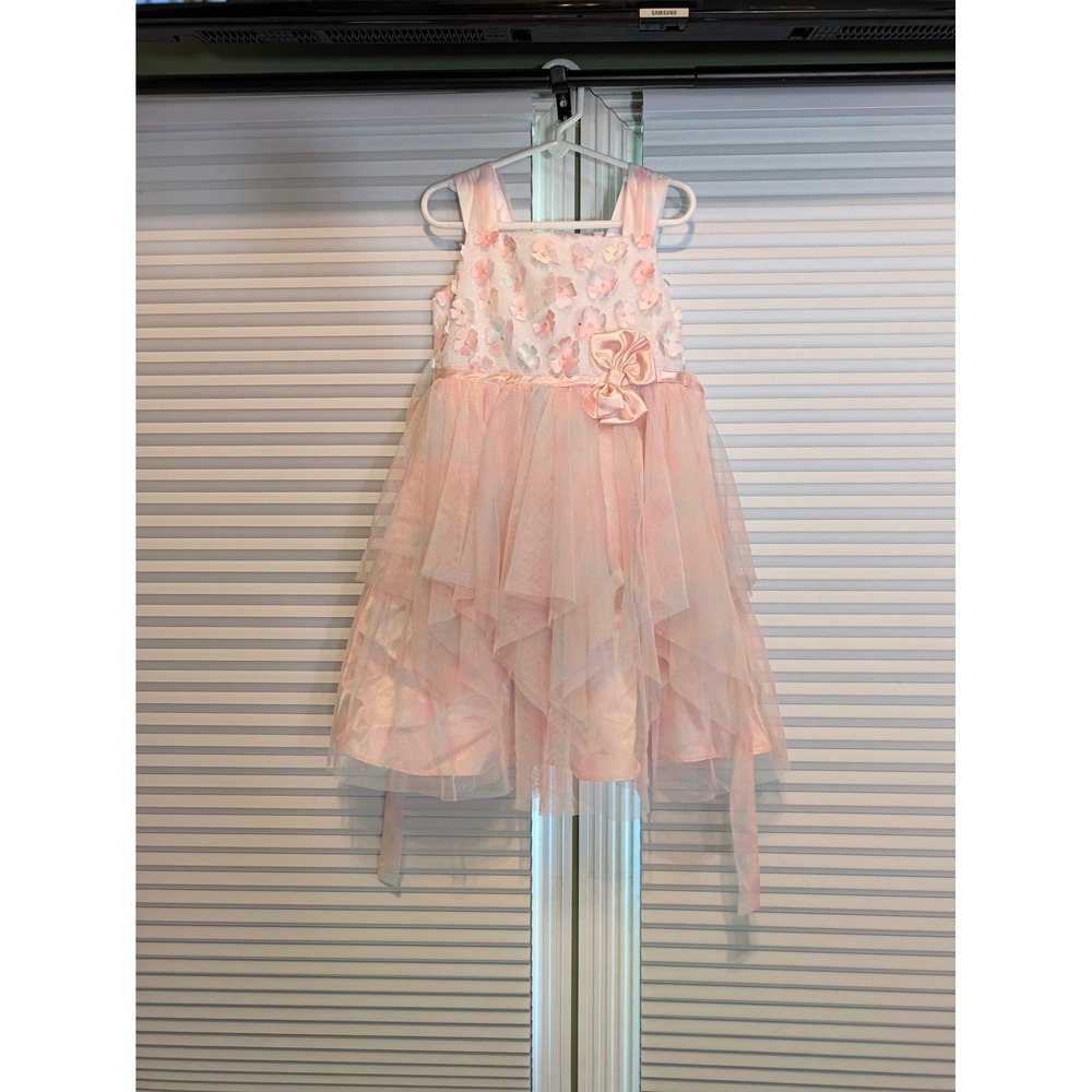 Jona Michelle Kids Pink Floral Tulle Party Dress Size 5 CO7266 Sequin Bow